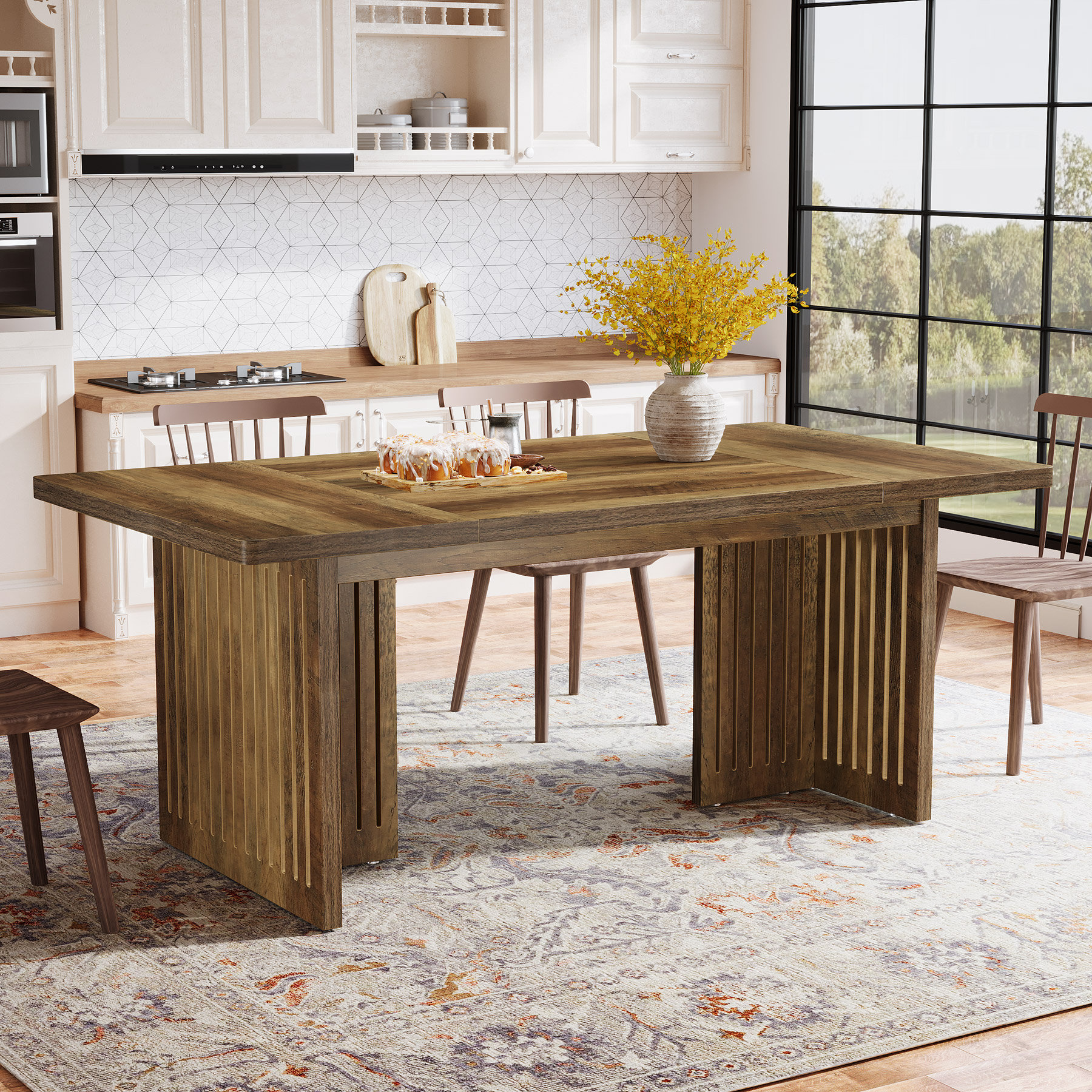 Millwood Pines Modern 63" Dining Table for 46, Wood Rectangle Kitchen